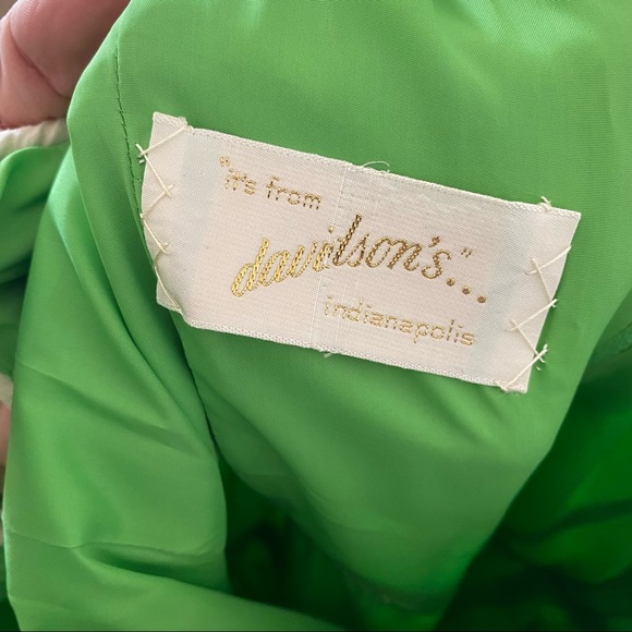 VINTAGE RETRO 60s 70s DAVIDSONS INDIANAPOLIS KELLY GREEN FLORAL MAXI DRESS - Picture 3 of 6